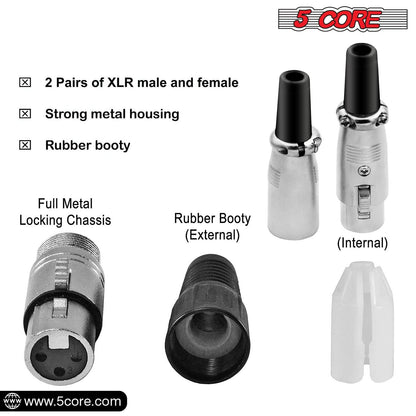 5Core XLR Connector Male Female to 1/4 Audio Jack 3 Pin Secure Mic Plug w Locking Ends-2