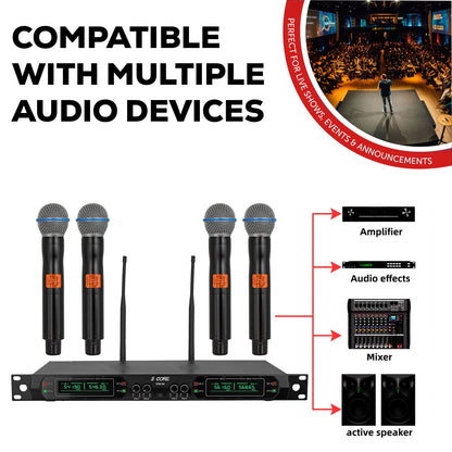 5 Core Wireless Microphone System 4 Channel UHF 492F Range Portable Receiver w Cordless Mic-4