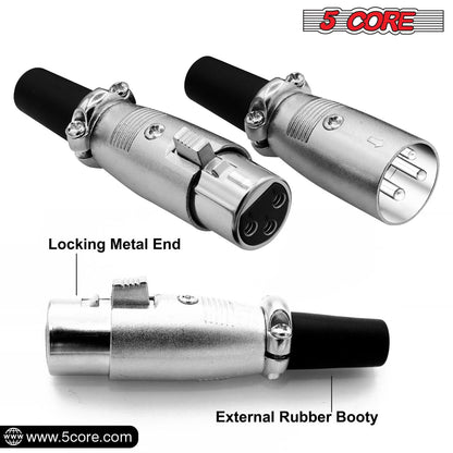 5Core XLR Connector Male Female to 1/4 Audio Jack 3 Pin Secure Mic Plug w Locking Ends-3